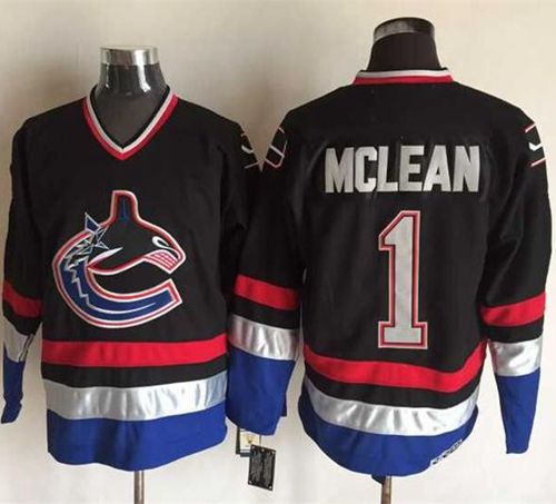 Canucks #1 Kirk Mclean Black/Blue CCM Throwback Stitched NHL Jersey - Click Image to Close